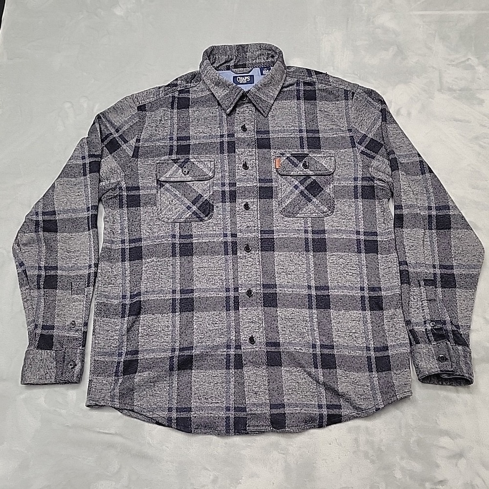 Chaps Shirt Mens Large Gray Plaid Button Down Flannel Long Sleeve Casual Work